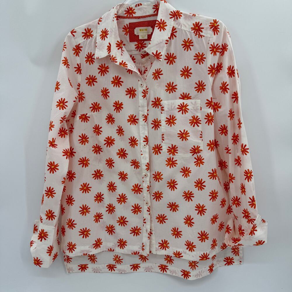 MAEVE by Anthro Floral Button Up Shirt Size M French Cuff Cotton Collared Top